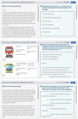 Figure 2. Three sample reading tasks from the free online practice test.