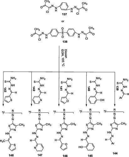 Scheme 36. Synthesis of bis-thiazoles 144–148.