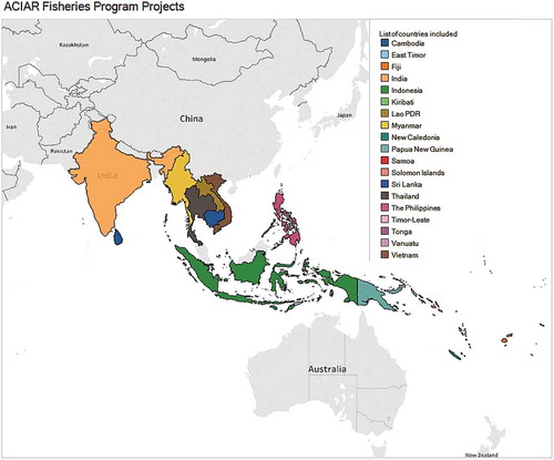 Figure 2. Study area map showing countries with ACIAR Fisheries Program projects.