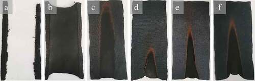 Figure 6. Photos of the different fabrics after vertical burning.