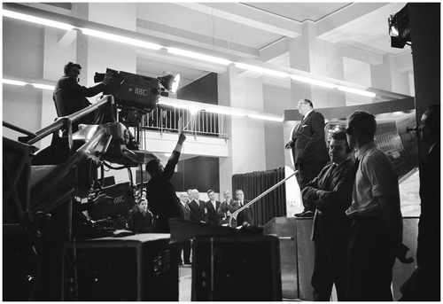 Figure 4. In the evening of the 14 May 1962, BBC’s current affair program Panorama was broadcast live from the Science Museum. Richard Dimbleby opens the program standing against the spacecraft© The Science Museum, London/Science and Society Picture Library.