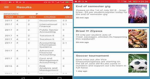 Figure 5. Screenshots of academic results and entertainment information.