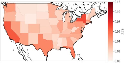 Figure 2. Spatial distribution of Public Engagement Score (PES) in the United States from October 1st, 2020, to May 21st, 2021.