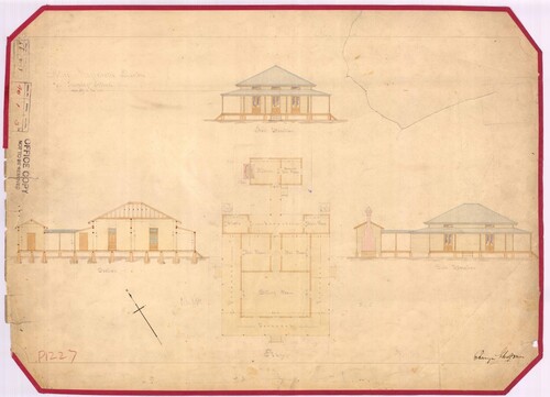Figure 23. The Police Magistrate’s residence at Thursday Island is representative of the restrained and modest style of government buildings in remote parts of Queensland during the late nineteenth century, showing stack ventilation and wrap-around verandas designed to mitigate the tropical conditions, where kitchens were generally separated from domestic areas (because of heat and the risk of fire) and galvanised roofs and tanks were used to store water, from Colonial Architect’s Office, Thursday Island Police Magistrate’s Quarters, c.1885, courtesy of Queensland State Archives, 584828