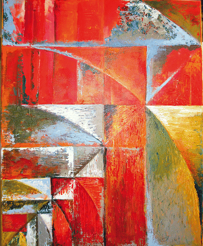 Figure 14. Suman Vaze (http://www.sites.google.com/site/vazeart/), Sacred Cut, 2010. Acrylic on canvas, 24″ × 30″.