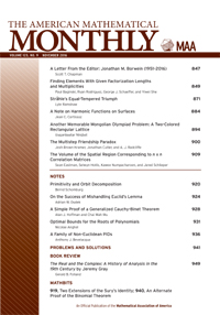Cover image for The American Mathematical Monthly, Volume 123, Issue 9, 2016