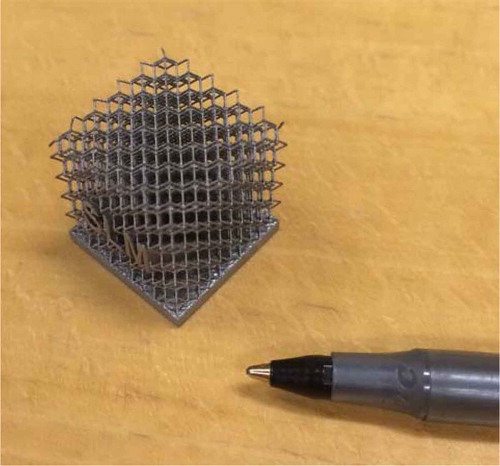 Fig. 10. Additive manufacturing enables optimized structures for tritium and noble metal removal from liquid salts. Printed in Type 316L stainless steel on an SLM 280 machine using a 400-W laser. (Courtesy of SLM Solutions NA Inc.)