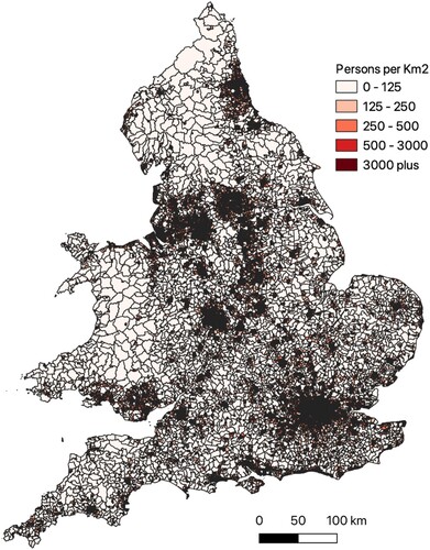 Figure 4. Population density (persons/km2) by lower super output area (LSOA), 2015.Source: Office of National Statistics (ONS).