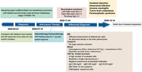Figure 3. Timeline of the diagnosis and treatment of this NPC patients with leptomeningeal metastasis.