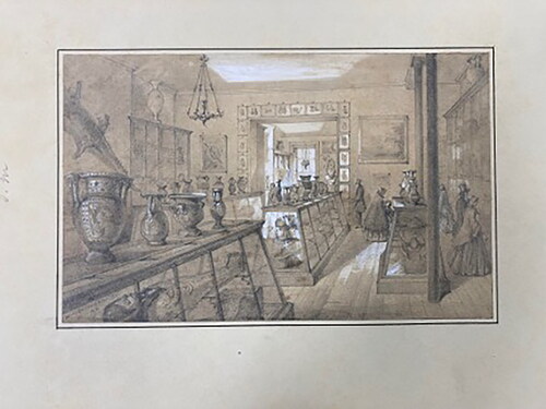Figure 14. Depiction of the “mummy room” in Joseph Mayer’s Egyptian Museum. LRO 920 MAY, Box 3, Acc. 2528. Courtesy of Liverpool Central Library and Archives.