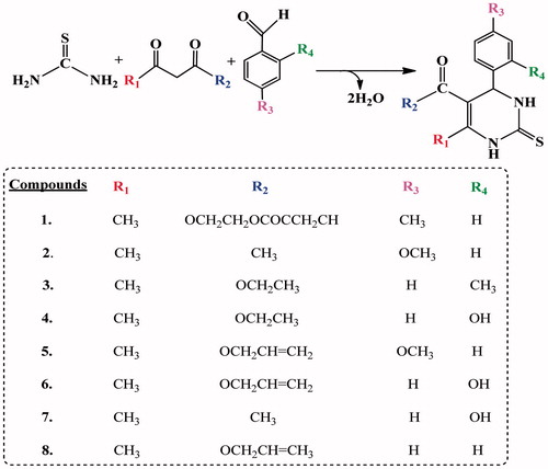 Scheme 1. The synthesis route of the new cyclic thioureas (1–8).