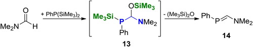 Scheme 10. Reaction of dimethylformamide with PhP(SiMe3)2.[Citation49]