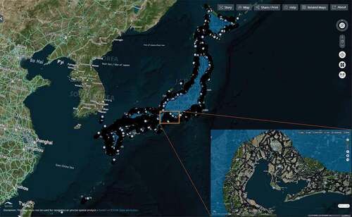 Figure 9. Transmission towers in Japan located within 25 km of a coastline