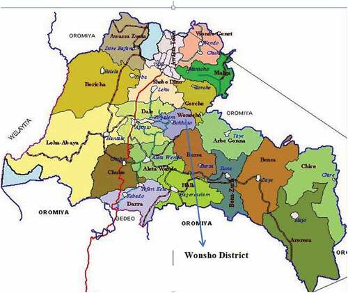 Figure 2. Map of Sidama, Ethiopia (Source: Bureau of Finance and Economic Development, Southern Nations, Nationalities and Peoples’ Regional State-SNNPRS of Ethiopia).