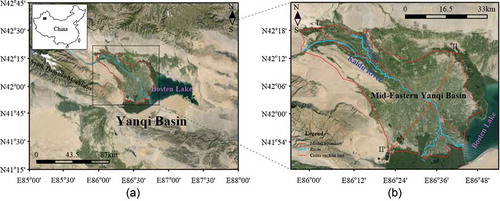 Figure 1. Location and topography of the Mid-Eastern Yanqi Basin. I–I′ and II–II′ are the lines of cross-sections in Figure 4.