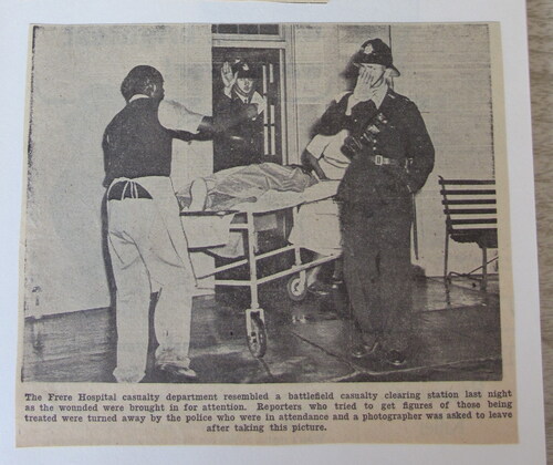 Figure 2. Police preventing journalists from entering Frere Hospital. (Source: Daily Dispatch, 10 November 1952. Cutting from King Dominican Archives, Johannesburg.)