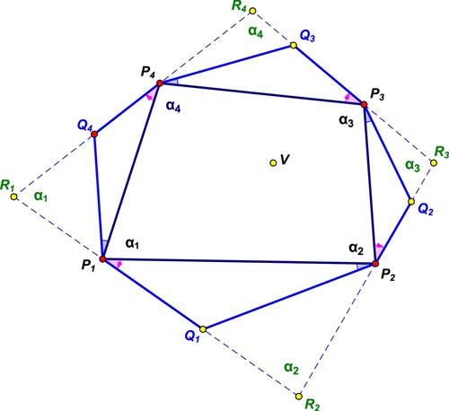 Figure 3. Angle α2 between P1Q1 and P2Q2 (extended).