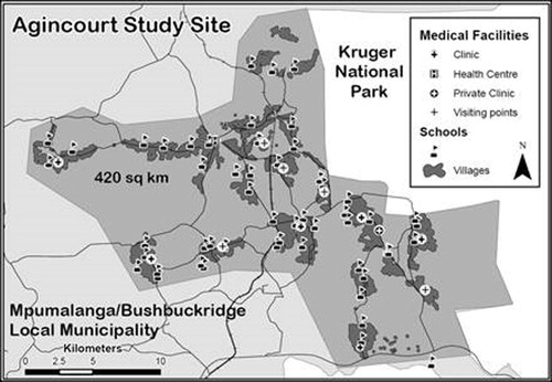 Figure 1. Map of the Agincourt study site. The original villages are in the southern half of the site.