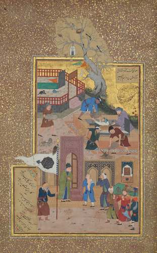 Figure 1. “Funeral Procession,” Folio 35r from a Mantiq al-Tayr (Language of the Birds). Sultan ‘Ali al- Mashhadi & Farid al-Din `Attar, dated A.H. 892/A.D. 1487. Metropolitan Museum of Art, public domain.