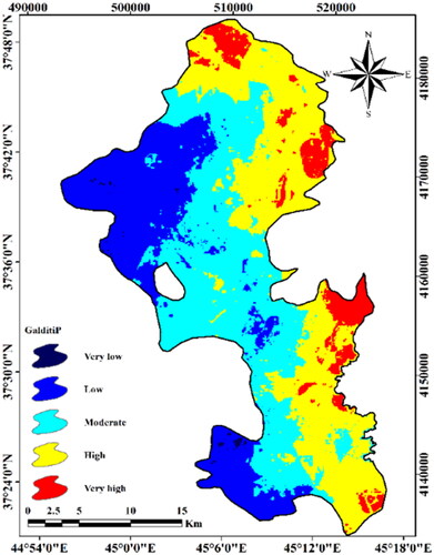 Figure 5. The vulnerability map of coastal aquifer of Urmia plain using modified GALDIT-iP.