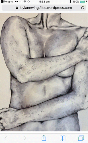 Figure 9. Leyla Newing, Figure Drawing, ink on paper, 2016, digital image capture from the WordPress site exhibited as part of a QR code augmented reality exhibition titled Random Encodings, 2016.