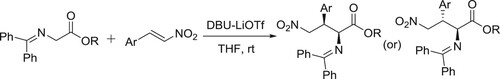 Scheme 98. Michael addition of glycine amines to aromatic nitroalkenes.