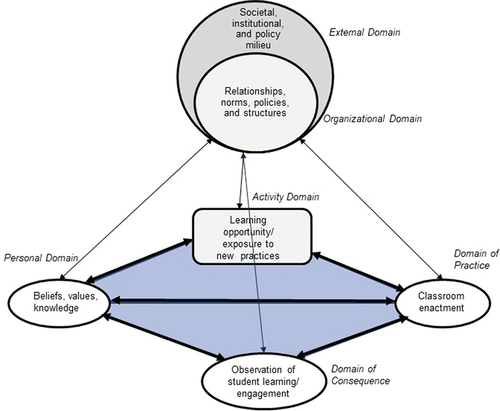 Figure 1. Interconnected model of professional growth in an organisational context (Hayes et al. Citation2019; Clarke and Hollingsworth (Citation2002).