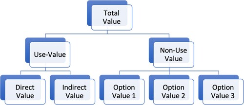 Figure 2. A model for use values and non-use values (adapted from Andersson et al., Citation2012, p. 224).