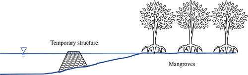 Figure 1. A geo-bag dyke as a temporary structure protecting mangrove forest.