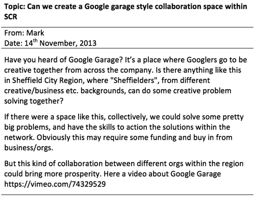 Figure 1. Posting to the online discussion forum reflecting concerns with ‘infrastructure for inter-organizational learning’.