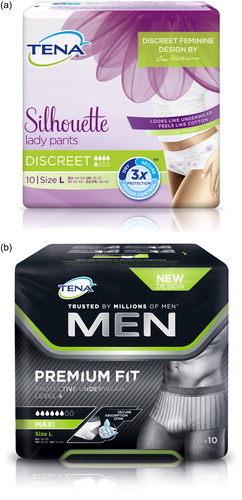 Figure 2 TENA incontinence protection. (a) Silhouette ladies pants; (b) Men premium fit. Courtesy of TENA.