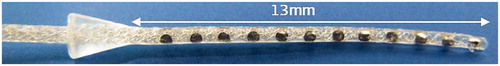 Figure 42. Short electrode array in the range of 13 mm array length along with a CORK type insertion stopper. Image courtesy of MED-EL.