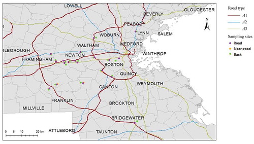 Figure 1. Distribution of sampling sites within the greater Boston metropolitan area
