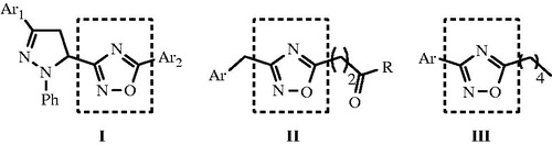 Figure 2. Structures of compounds bearing oxadiazole moiety.