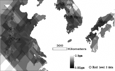 Figure 2. Distribution of the kriging prediction error for XCO2 data.