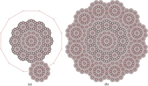 Figure 12. The process of growing the non-periodic pattern based on 12-fold rotational symmetry.