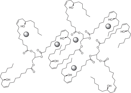 Figure 4 Schematic steric stabilization of silver nanoparticles in castor oil.