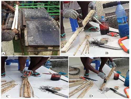 Figure 3. Lumber preparation, smearing and fixing two materials composites.