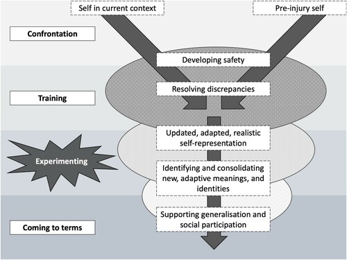 Figure 2. Schematic overview of the y-shaped model and the associated phases of holistic neuropsychological rehabilitation. Adapted from Gracey et al. Citation2009. (Gracey et al., Citation2009).