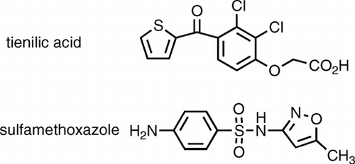 FIG. 1 Tienilic acid and sulfamethoxazole structures.