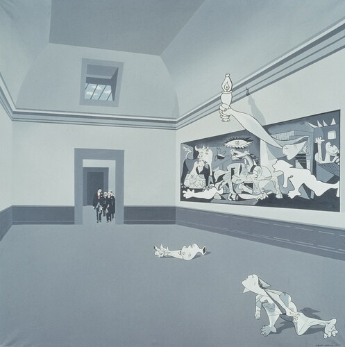 Figure 6 Equipo Crónica, Guernica 69. La visita, 1969. Acrylic on canvas, 120 x 120 cm, Colección Lucio Muñoz, Madrid © Index Fototeca/Bridgeman Images, DACS 2022.