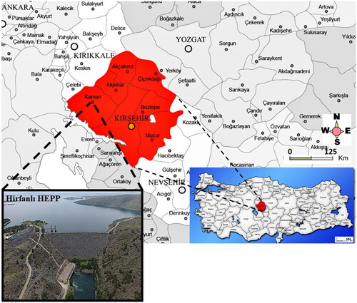 Figure 2. Map of Kaman in Kırşehir/Turkey (in top) and a photo of Hirfanlı HEPP (in bottom) (Sorgula Citation2023).