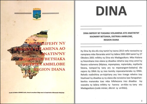 Figure 2. Cover and First Page of the Betsiaka Dina.