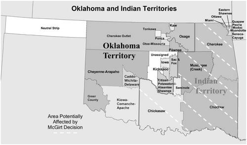 Figure 1. Five “Civilized” Tribes and other land designations in Oklahoma circa late 19th century.