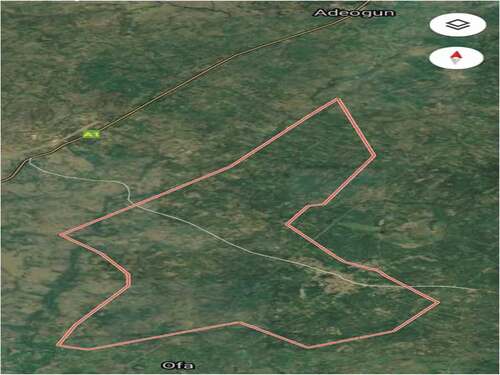 Figure 1. GPS of the sampling area (AJawa, Ogooluwa LG Ogbomoso Nigeria)