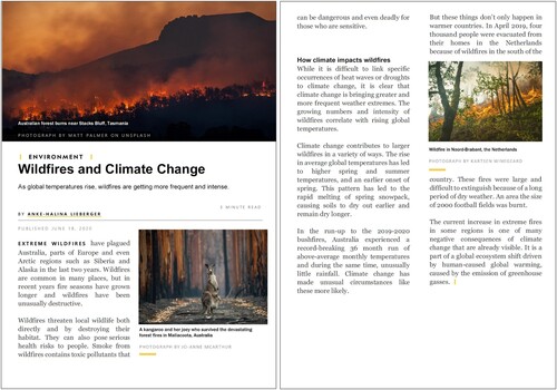 Figure A2. Magazine article on the link between wildfires and climate change that all participants read4.