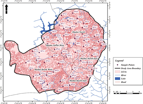 Figure 1. Map of Ibadan Metropolis showing sample points.