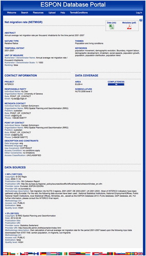 Figure 16. ESPON Database metadata page.