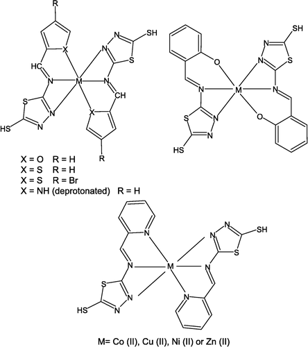 Figure 1 Proposed structural formulae of the metal (II) complexes.
