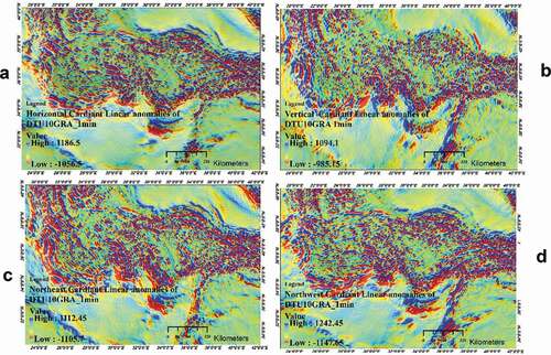 Figure 8. Multidirectional cardiant linear anomalies of global free air surfaces anomalies DTU10, (DTU10GRA_1 min)